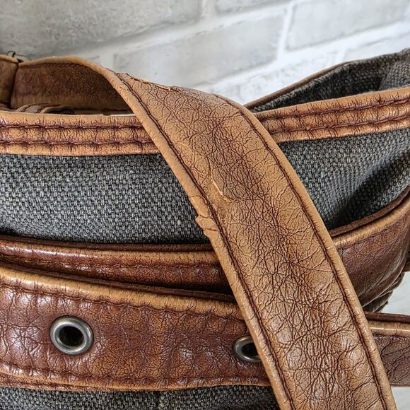 Vintage Mad Love Y2K Bag Tropical Canvas Leather Boho Distressed Grunge Purse - Picture 8 of 11